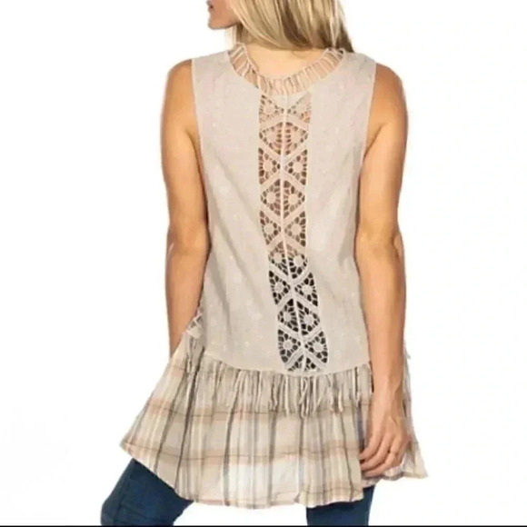 CROCHET & PLAID TUNIC TOP - Picture 3 of 3